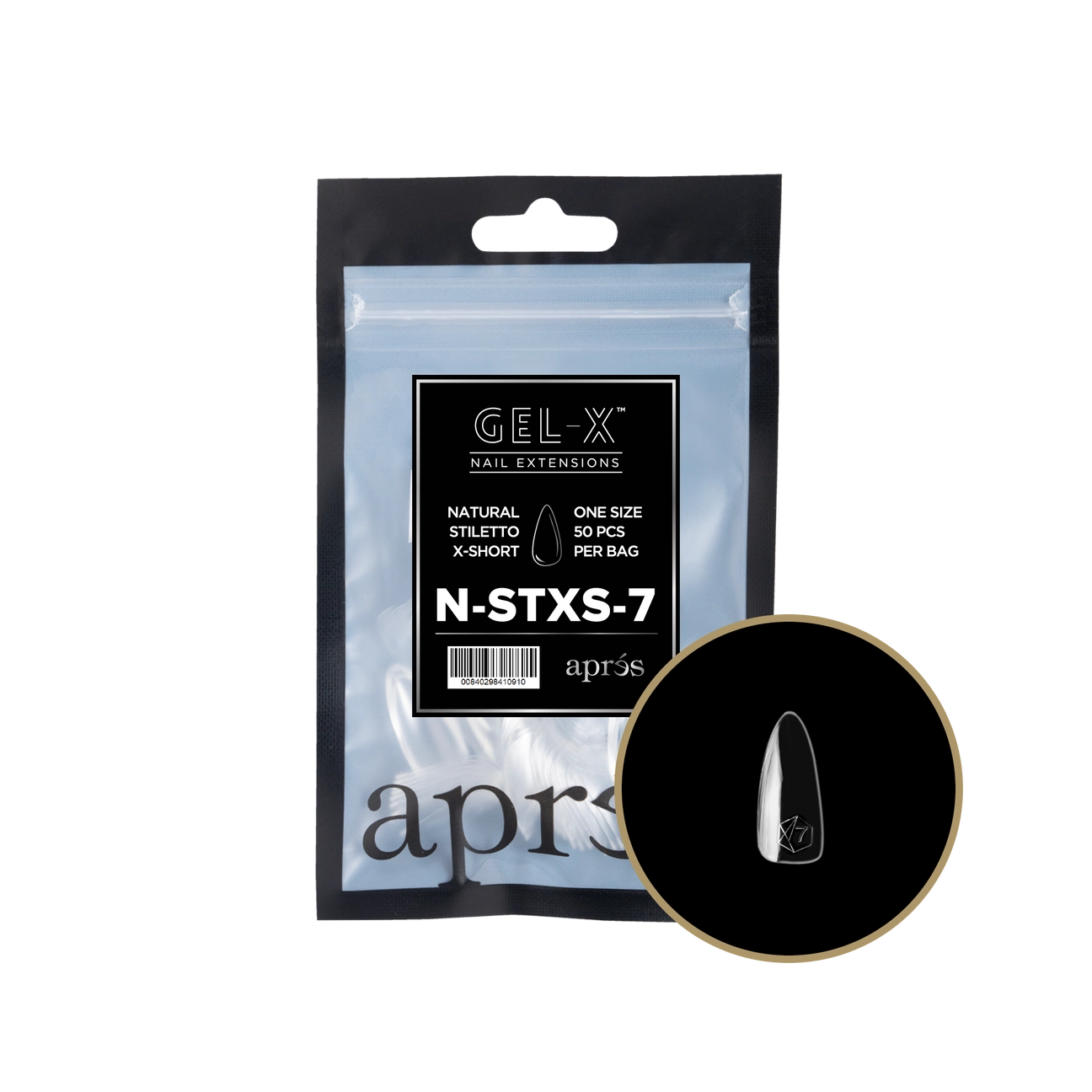 Gel-X® Natural Stiletto Extra Short Refill Bag – Size 7 (50pcs)