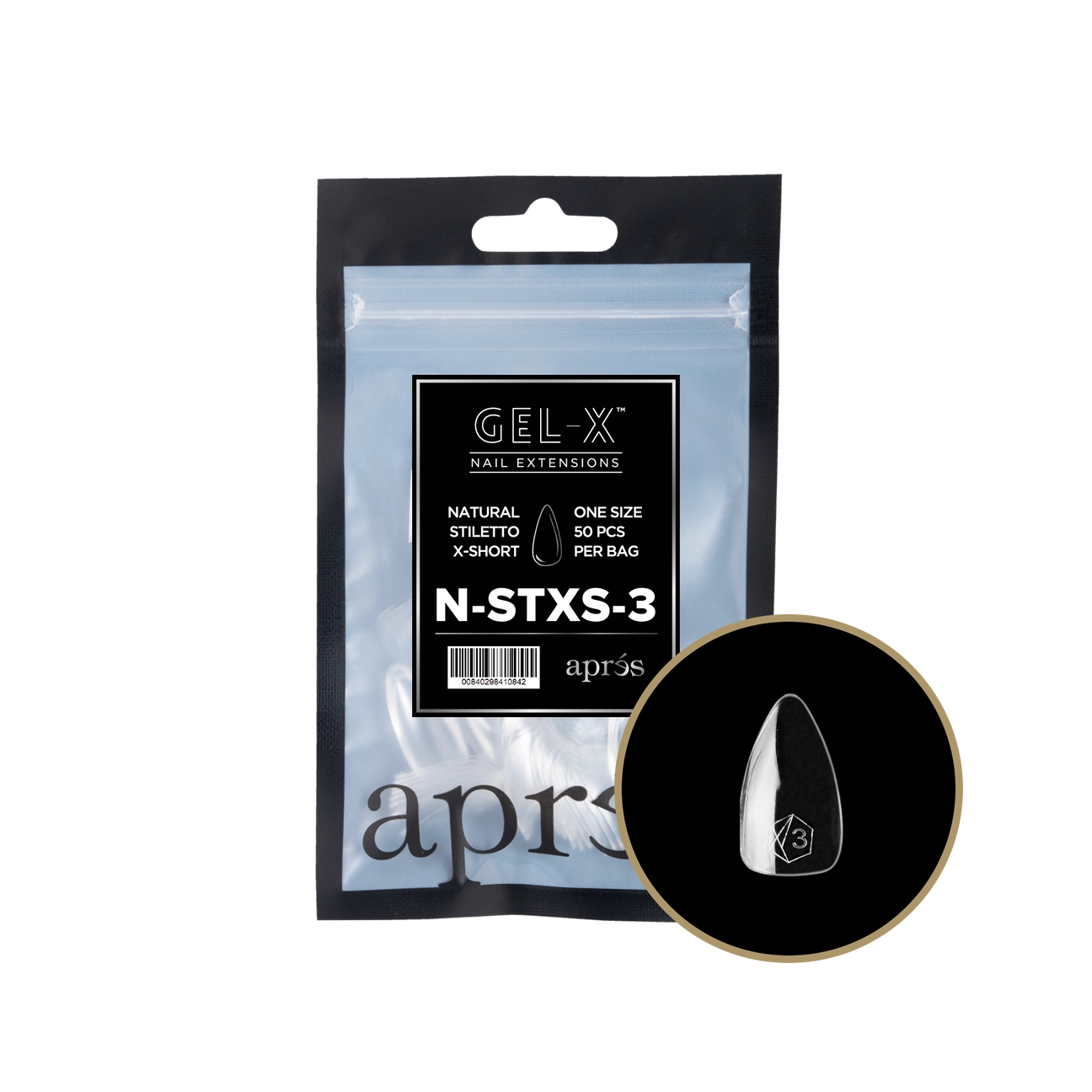 Gel-X® Natural Stiletto Extra Short Refill Bag – Size 3 (50pcs)