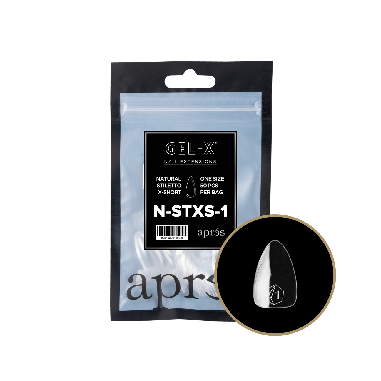 Gel-X® Natural Stiletto Extra Short Refill Bag – Size 1 (50pcs)