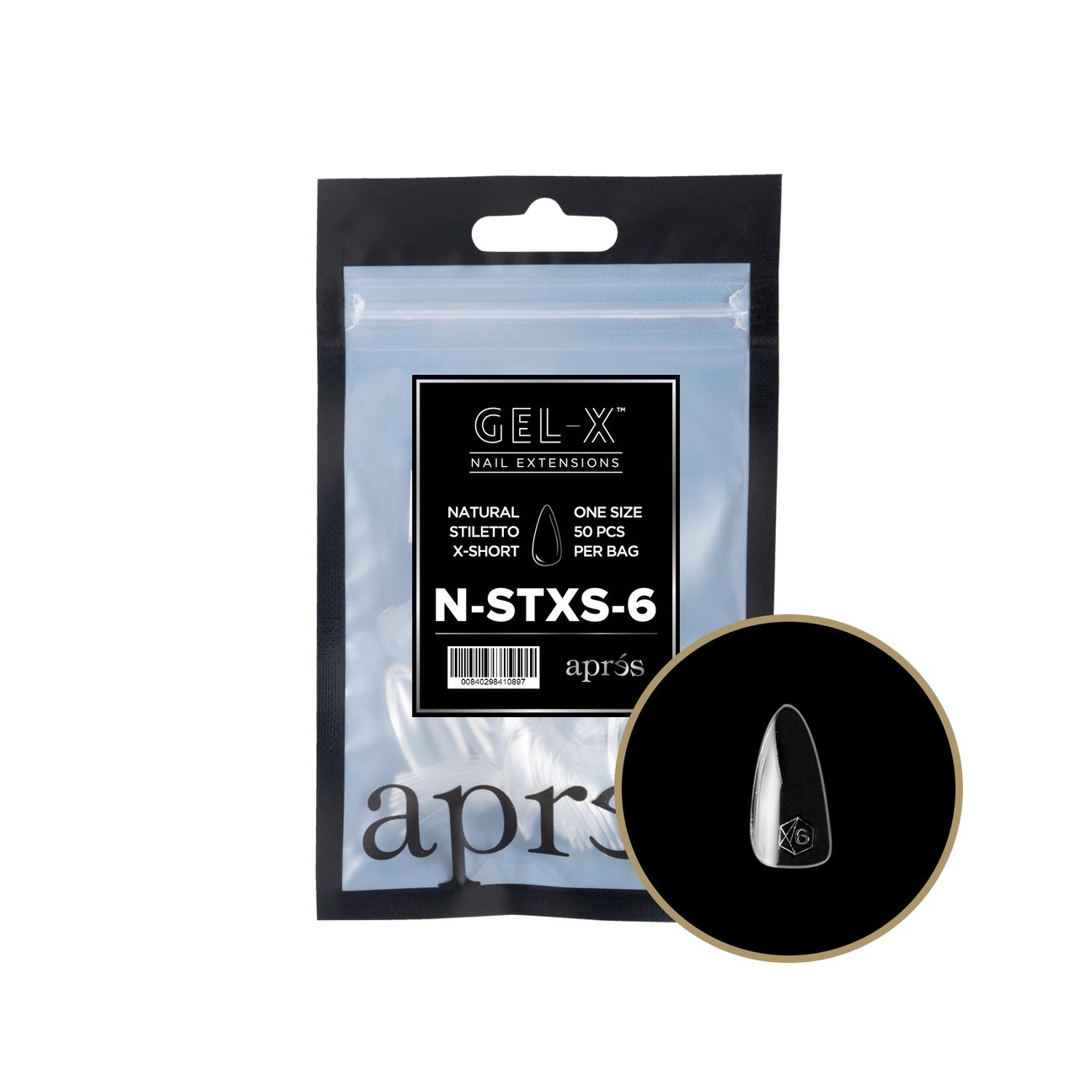 Gel-X® Natural Stiletto Extra Short Refill Bag – Size 6 (50pcs)