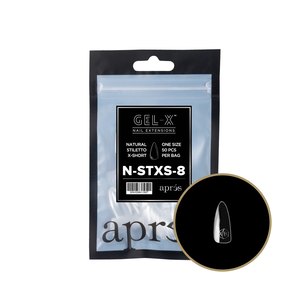 Gel-X® Natural Stiletto Extra Short Refill Bag – Size 8 (50pcs)