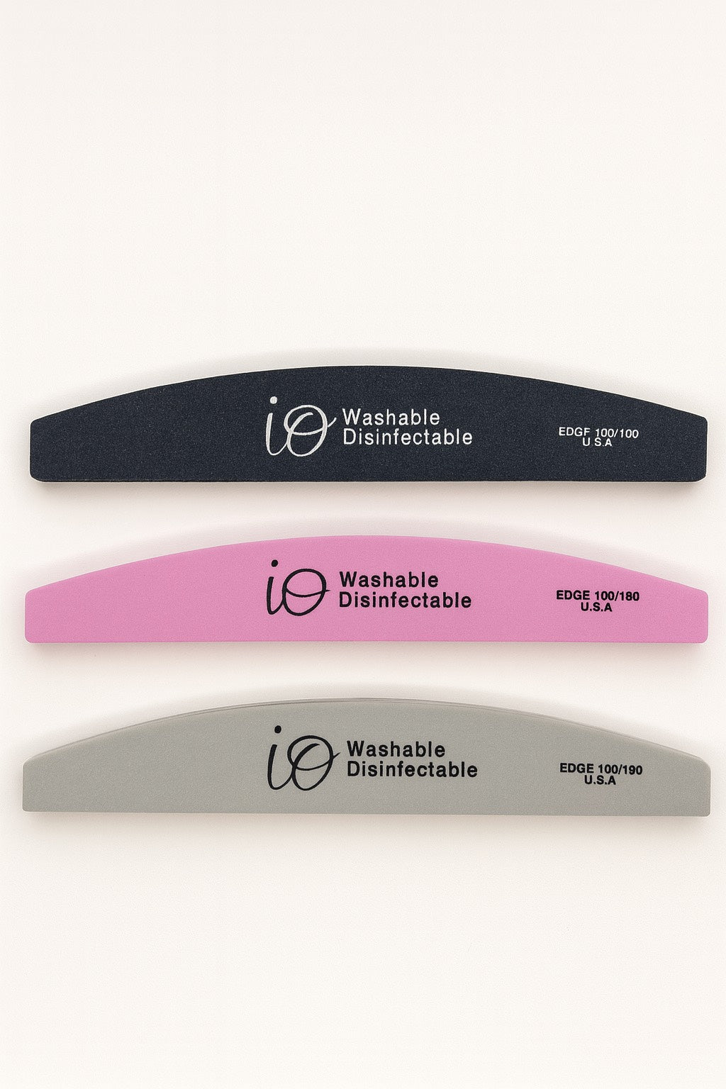 iO Professional Nail File 100/180 Grit – Washable & Disinfectable Half-Moon Emery Board