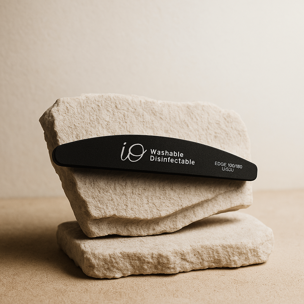 iO Professional Nail File 100/180 Grit – Washable & Disinfectable Half-Moon Emery Board
