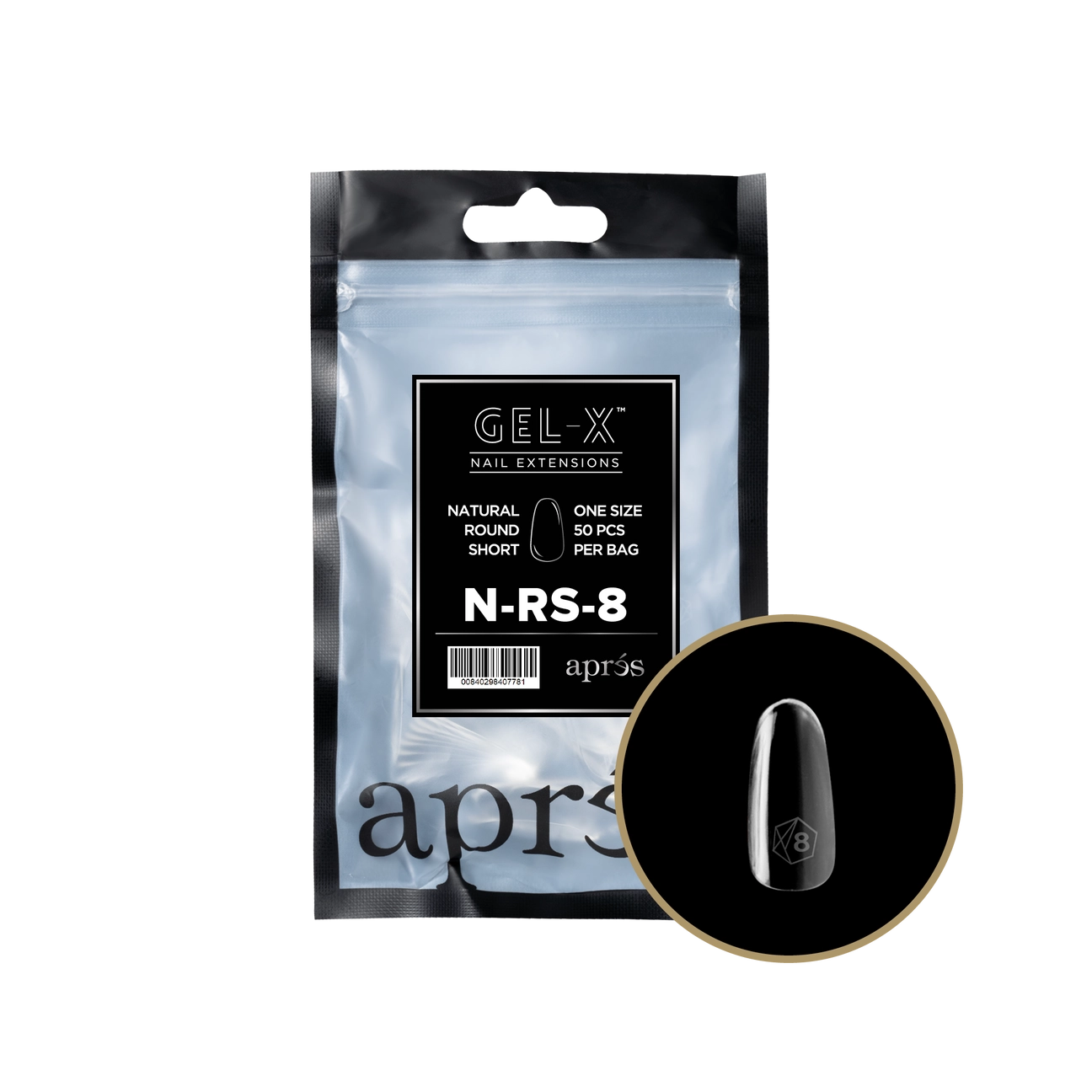 Apres Gel-X® Natural Round Short Refill Bag – Size 8 (50 pcs)
