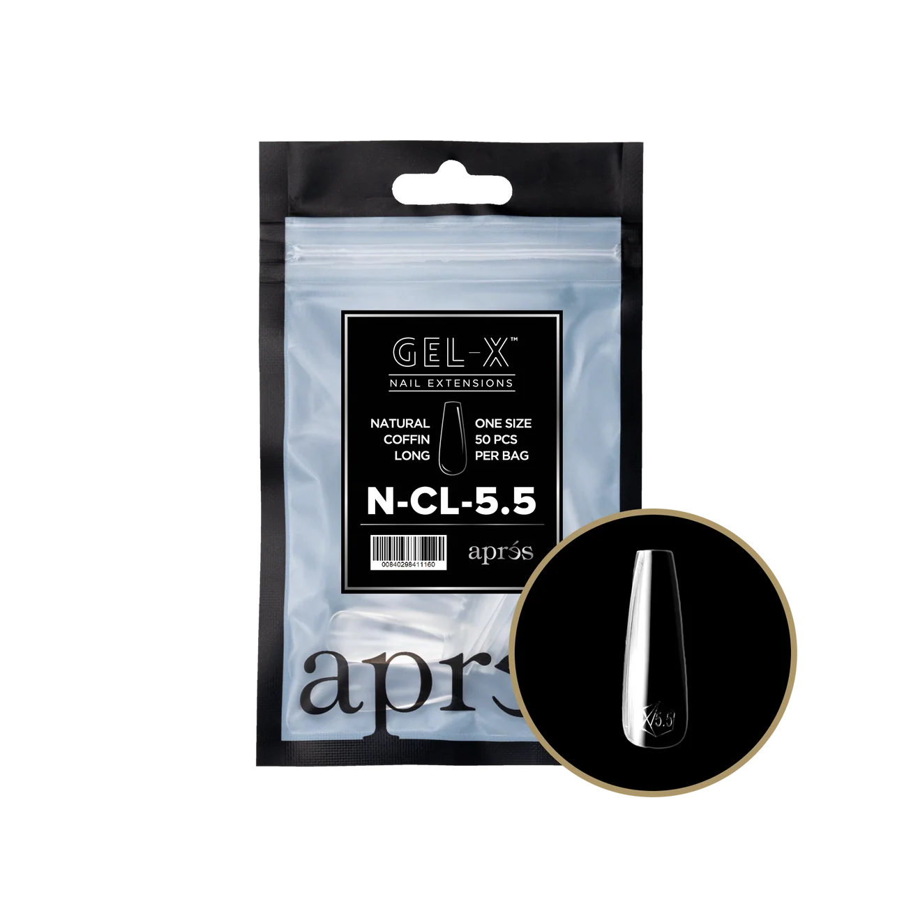 Apres Gel-X Natural Coffin Long Tips – Size 5.5 (50 pcs Refill Bag)