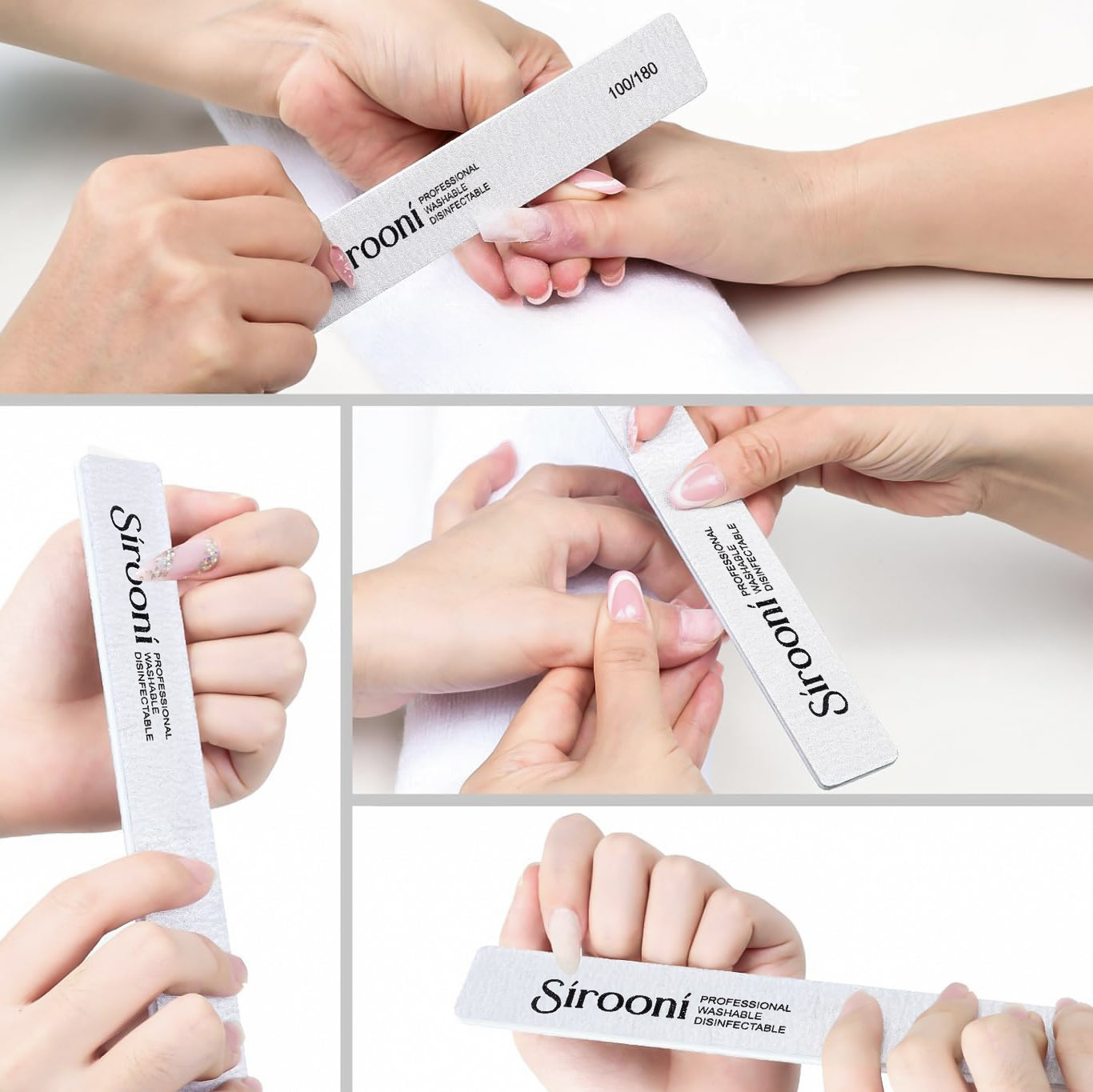 Nail Files Rectangle White - 100/180 & 180/240 Grit, 25 PCS