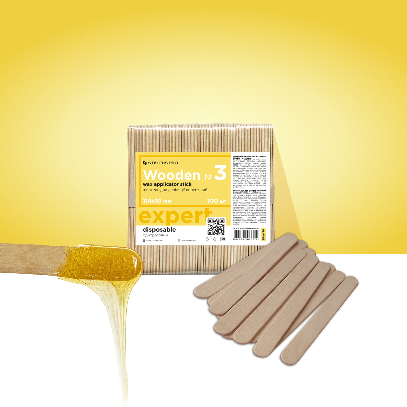 Staleks Pro Wooden Wax Applicator Stick EXPERT 114×10 mm – 100 pcs
