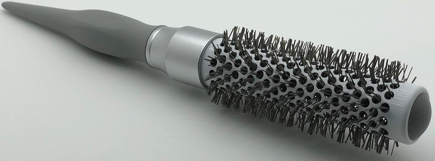 Round Hair Brush – Small 25 mm Barrel – Ceramic-Coated Styling Brush with Soft Grip Handle – Lightweight & Vented Bristle Design – Grey