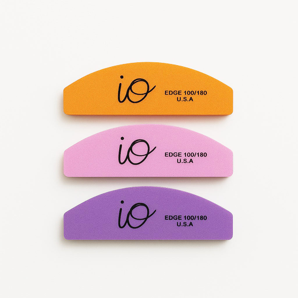 iO Mini Nail File 100/180 Grit – Washable & Disinfectable Half-Moon Emery Board, Pink