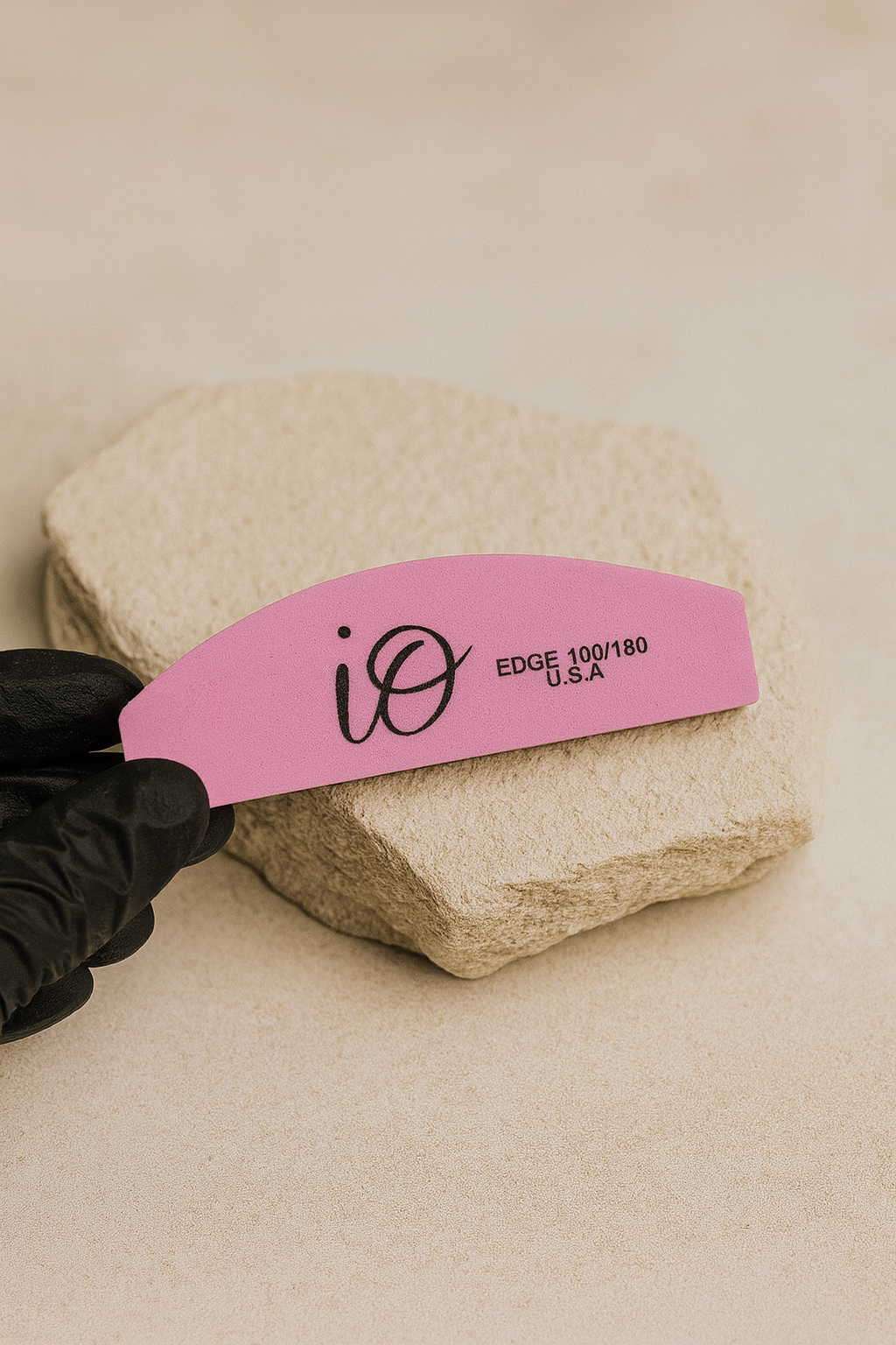 iO Mini Nail File 100/180 Grit – Washable & Disinfectable Half-Moon Emery Board, Pink