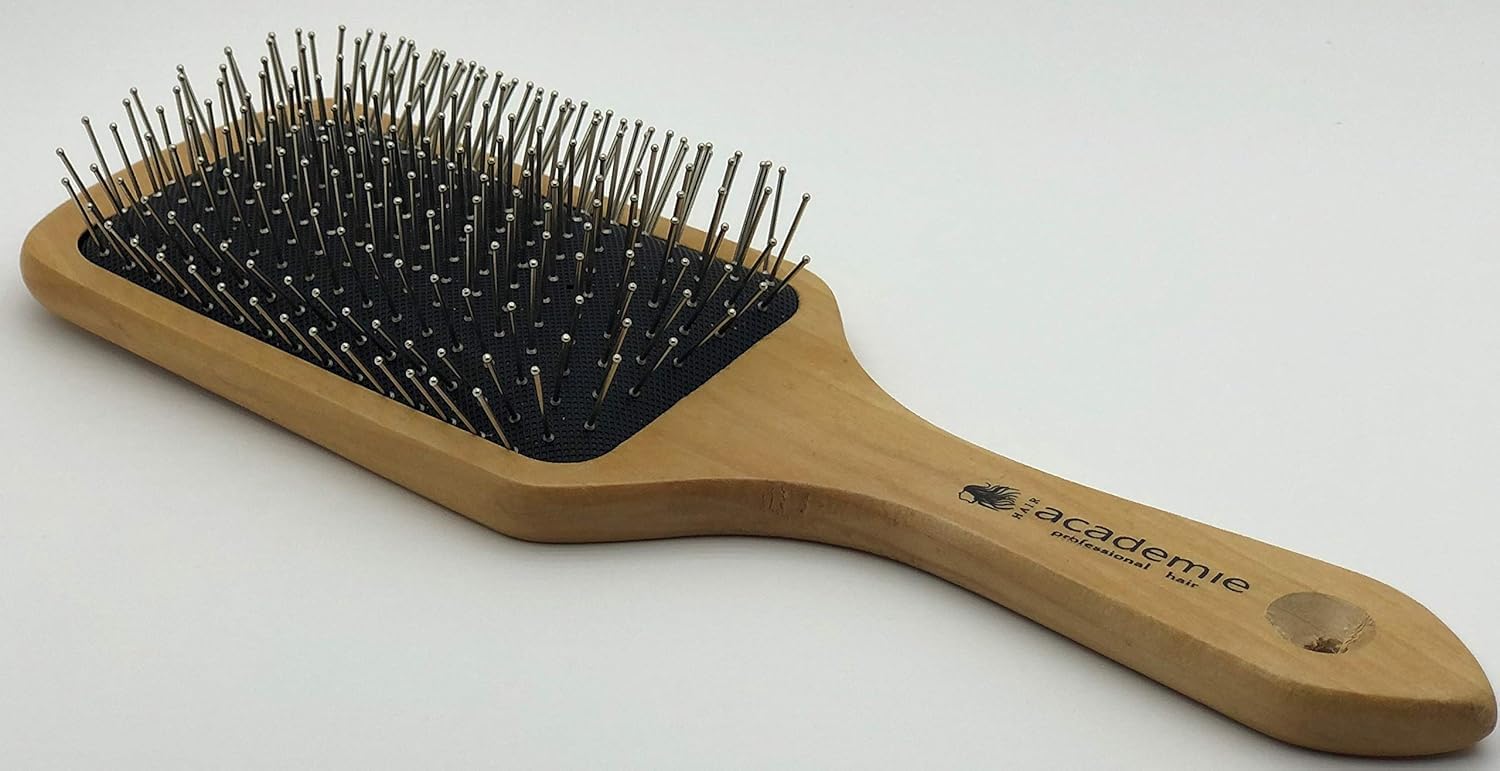 Wooden Paddle Antystatic Hair Brush with Iron Bristles for Massage