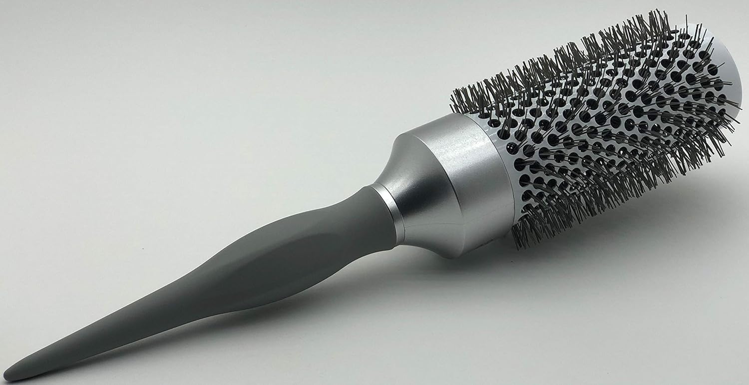 Round Hair Brush – Large 43 mm Barrel – Ceramic-Coated Blow-Dry Brush with Soft Handle – Vented Bristles – Lightweight – Grey