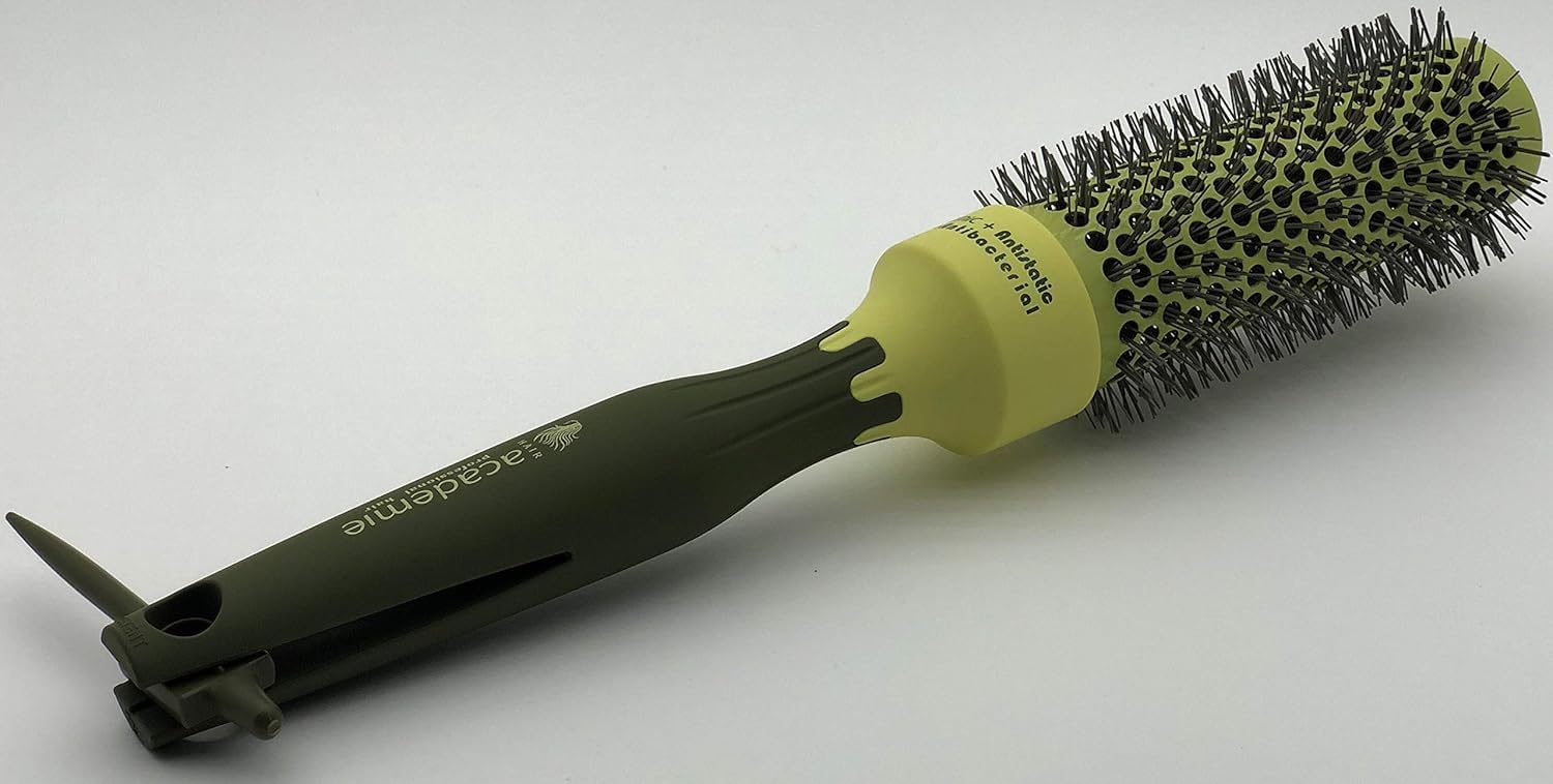 Thermal Round Hair Brush with Retractable Sectioning Pick (Medium 33mm, Dark Green)