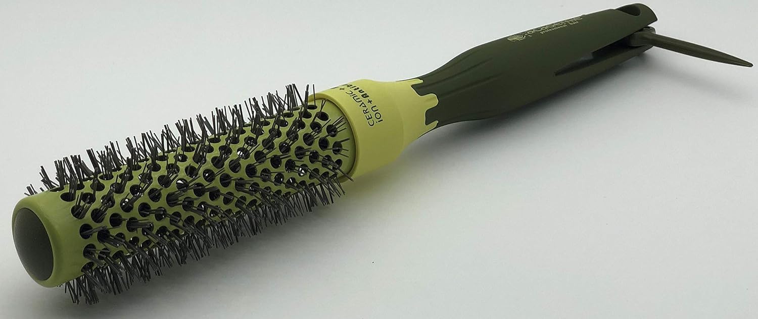 Thermal Round Hair Brush with Retractable Sectioning Pick (Small 25mm, Dark Green)