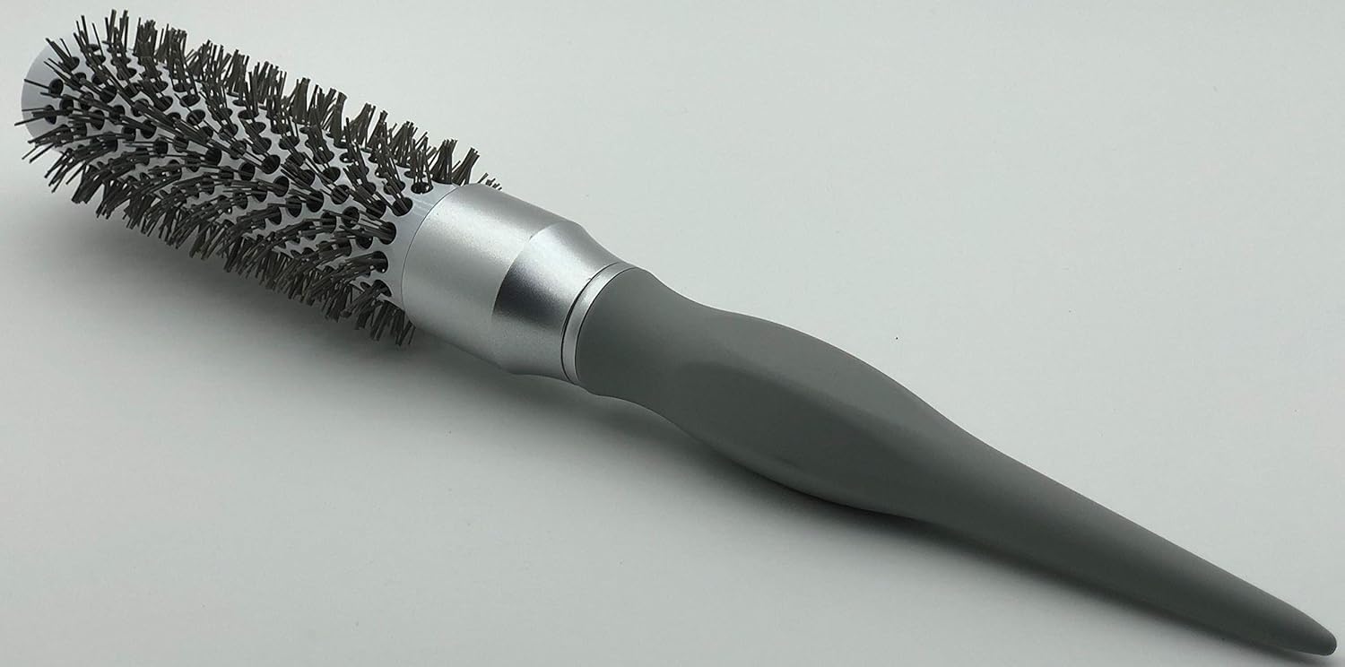 Round Hair Brush – Small 25 mm Barrel – Ceramic-Coated Styling Brush with Soft Grip Handle – Lightweight & Vented Bristle Design – Grey
