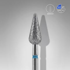 Diamond nail drill bit pointed pear blue EXPERT head diameter 5 mm / working part 12 mm