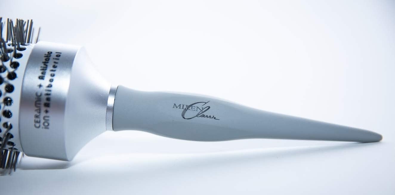 Round Hair Brush – Ceramic-Coated Barrel – Lightweight Styling Tool with Vented Bristles and Soft Handle – Gray