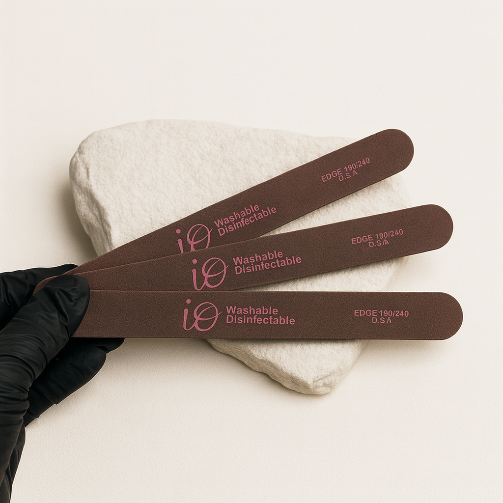 iO Straight Nail File 180/240 Grit – Washable & Disinfectable – Brown Long File