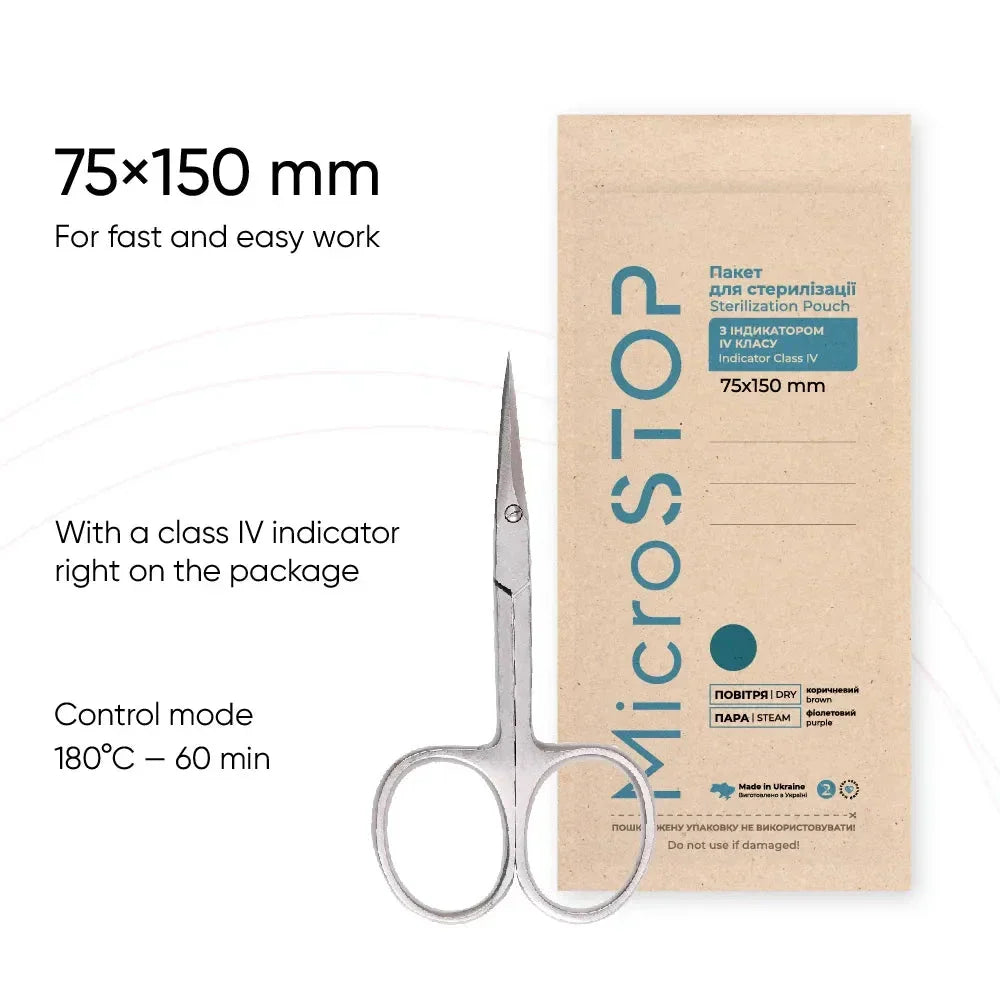 MicroStop ECO Dry Heat Sterilization Pouches with class 4 indicator Kraft Bags 75x150 mm (100 pcs)