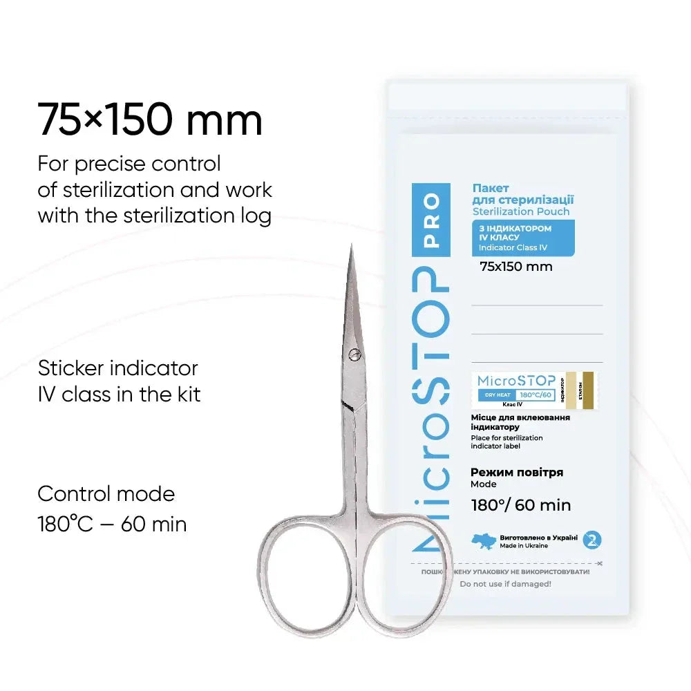 MicroStop PRO (with sticker) Dry Heat Sterilization Pouches With Class 4 Indicator 75x150 mm (100 pcs)