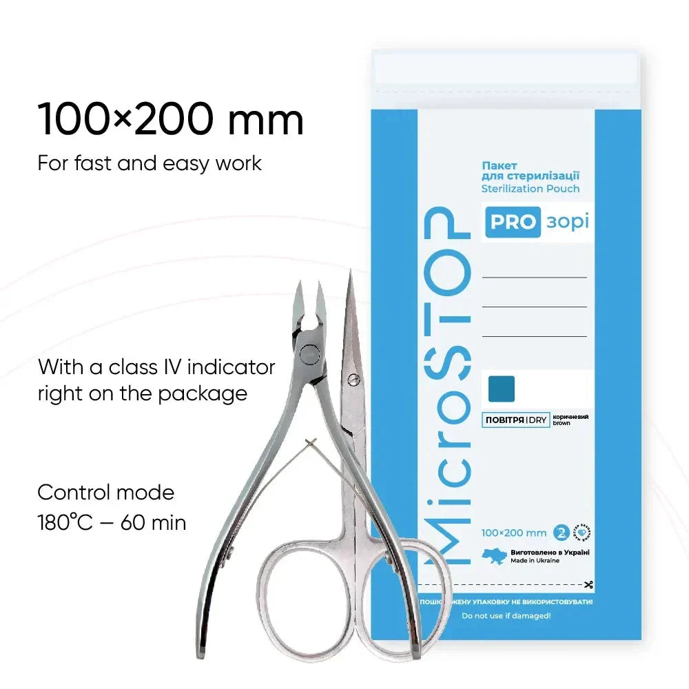 MicroStop PROzori Dry Heat Sterilization Pouches With Class 4 Indicator 100x200 mm (100 pcs)