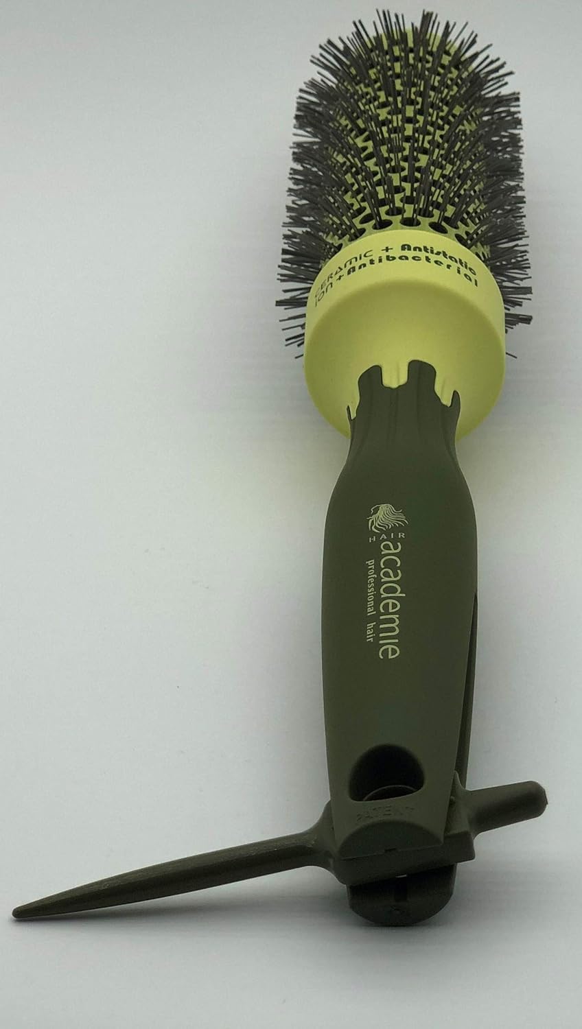 Thermal Round Hair Brush with Retractable Sectioning Pick (Medium 33mm, Dark Green)