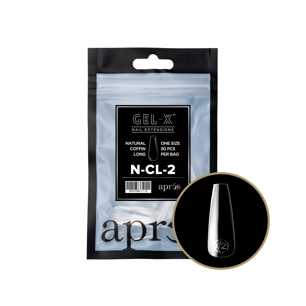 Gel-X® Natural Coffin Long Refill Bag – Size 2 (50pcs)