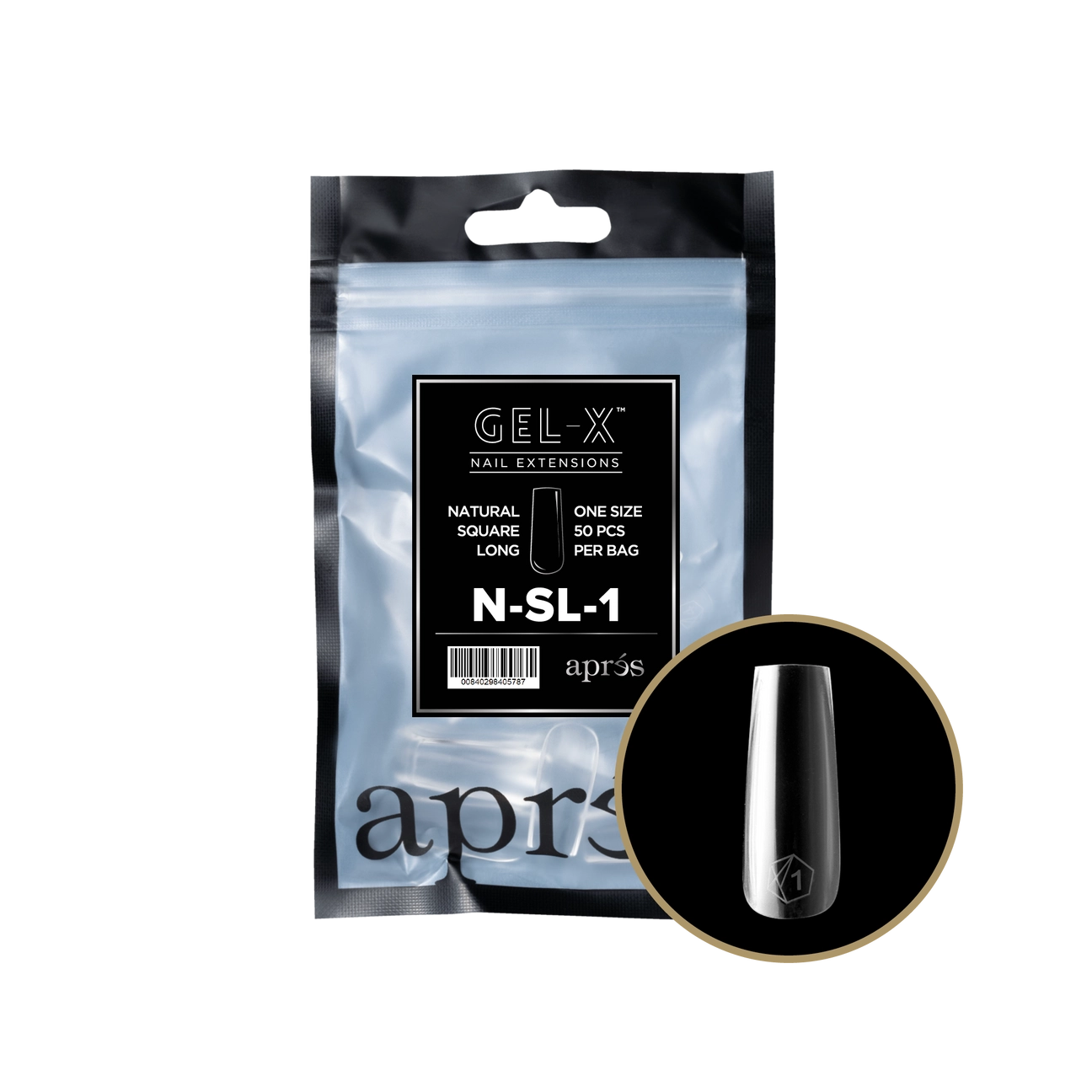 Gel-X® Natural Square Long Refill Bag – Size 1 (50pcs)