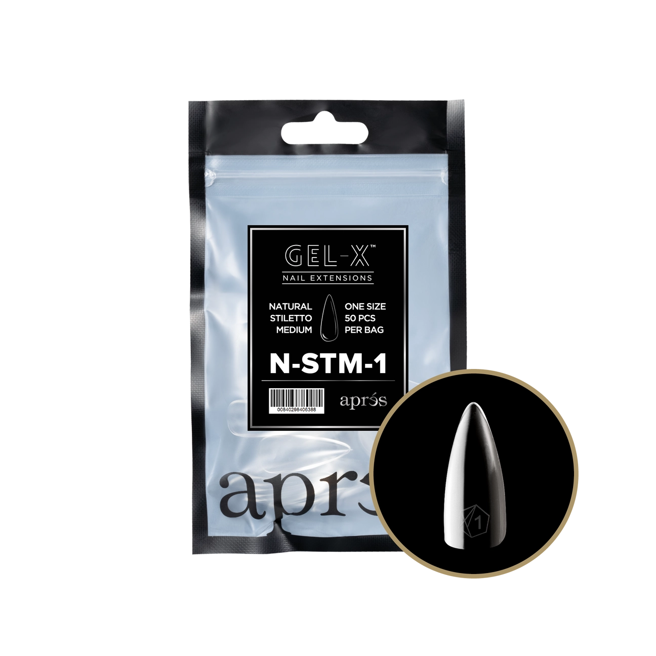 Gel-X® Natural Stiletto Medium Refill Bag – Size 1 (50pcs)