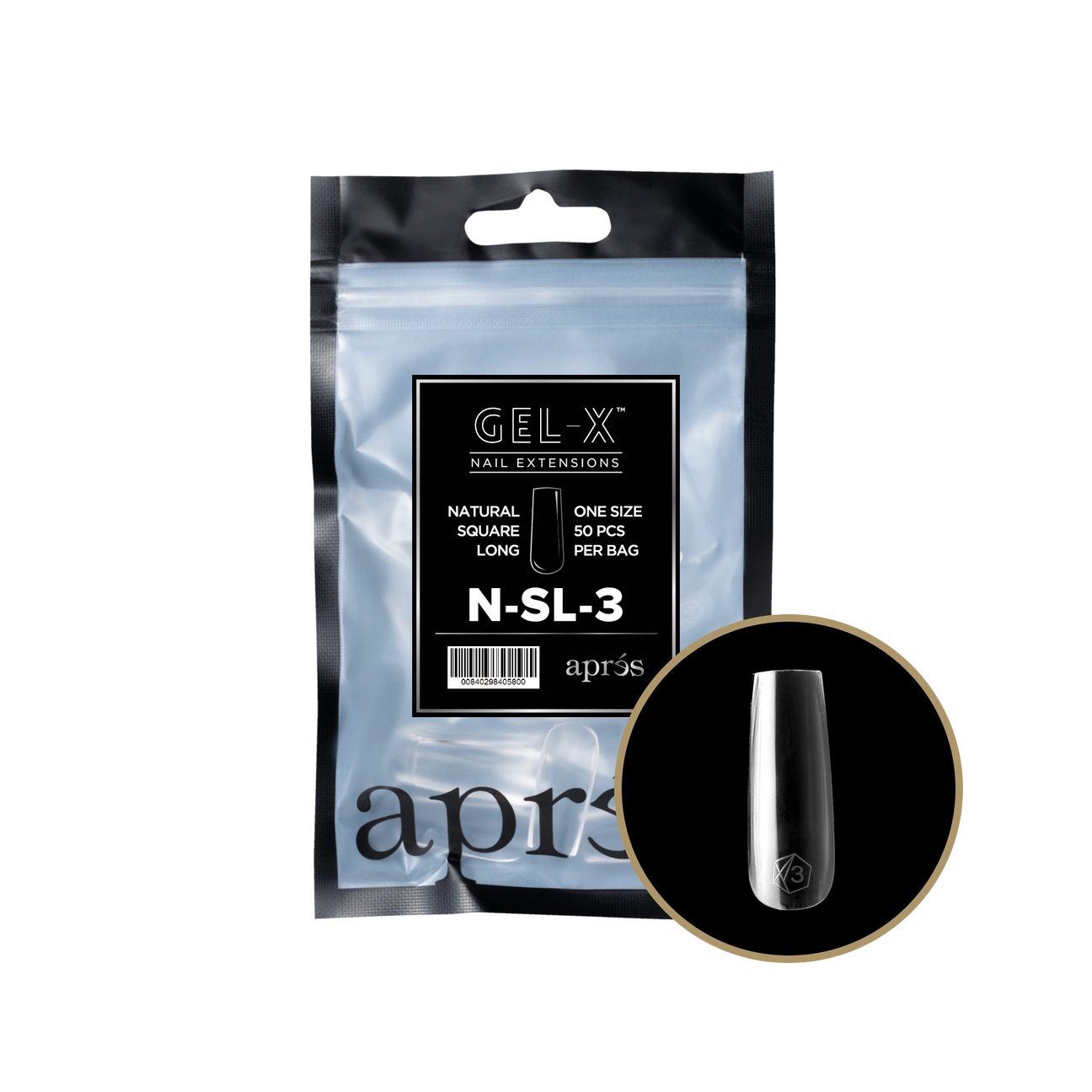 Gel-X® Natural Square Long Refill Bag – Size 3 (50pcs)
