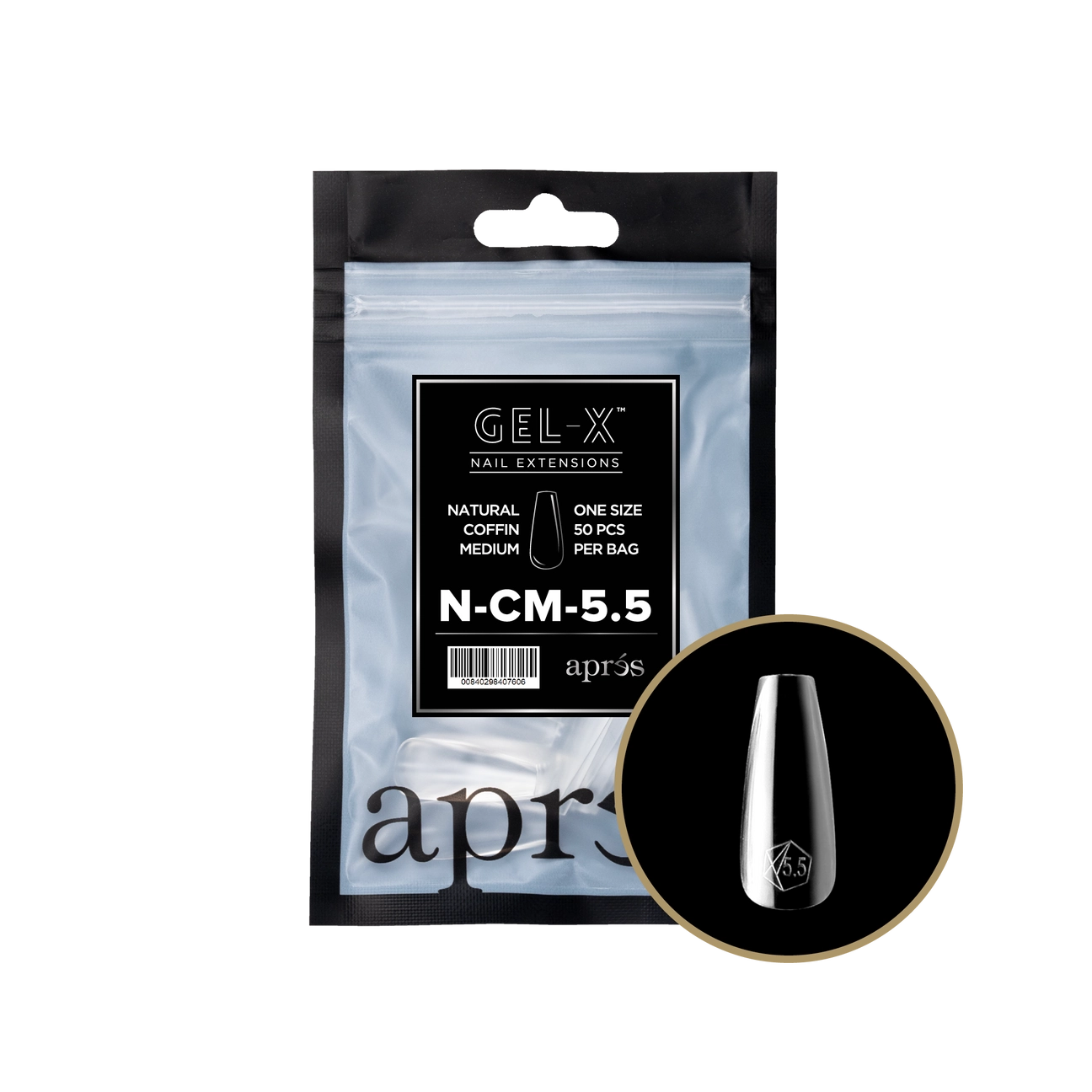Gel-X® Natural Coffin Medium Refill Bag – Size 5.5 (50pcs)