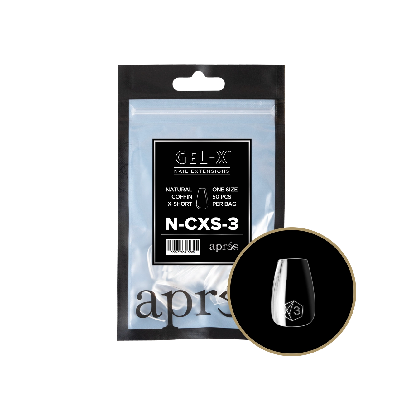 Gel-X® Natural Coffin Extra Short Refill Bag – Size 3 (50pcs)