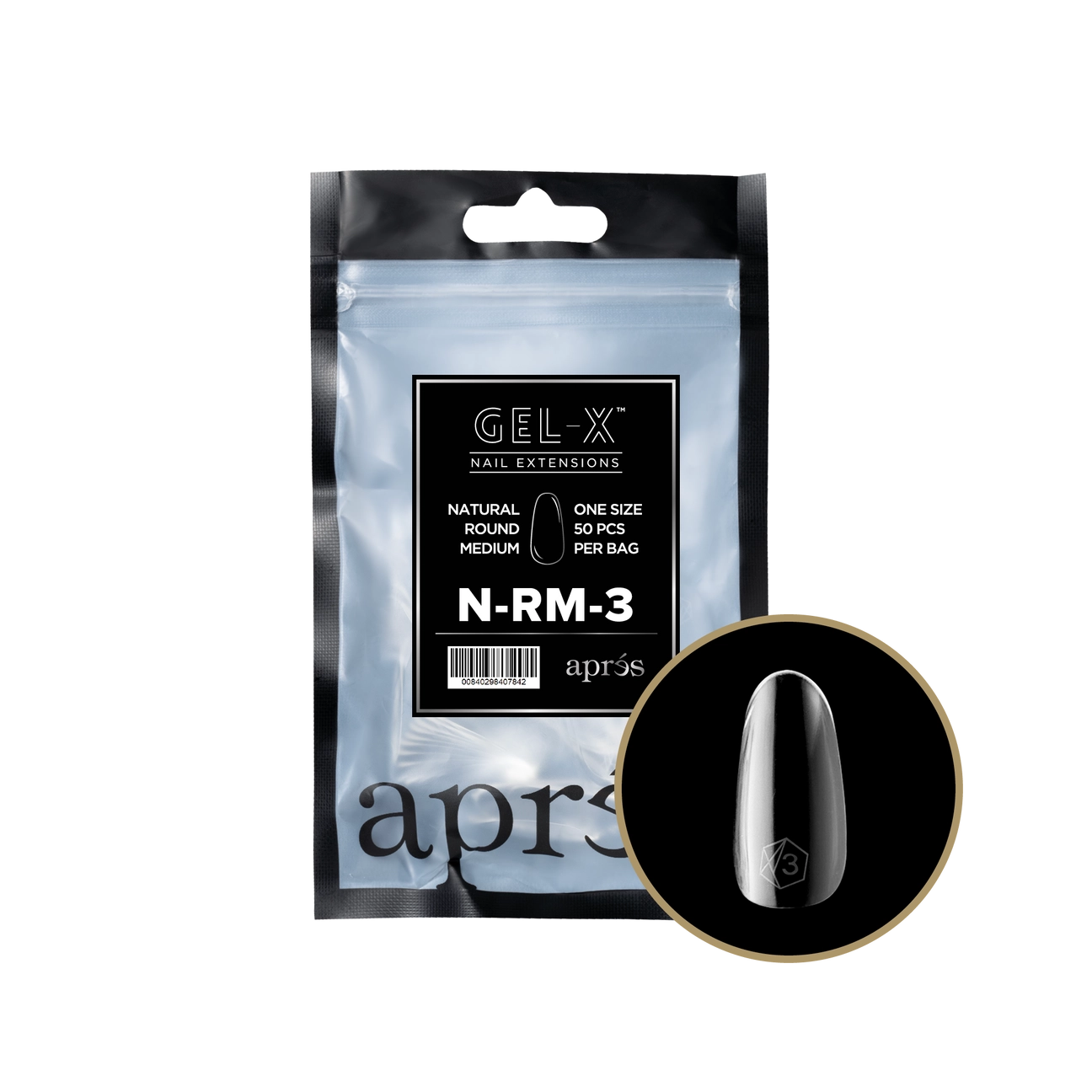 Gel-X® Natural Round Medium Refill Bag – Size 3 (50pcs)
