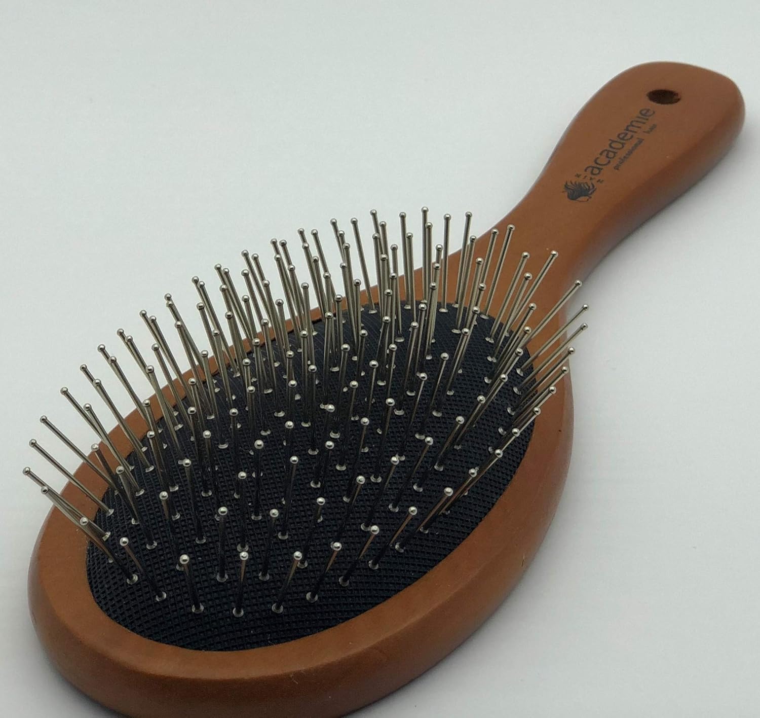 Hair Academie Wooden Round Antystatic Hair Brush with Iron Bristles for Massag
