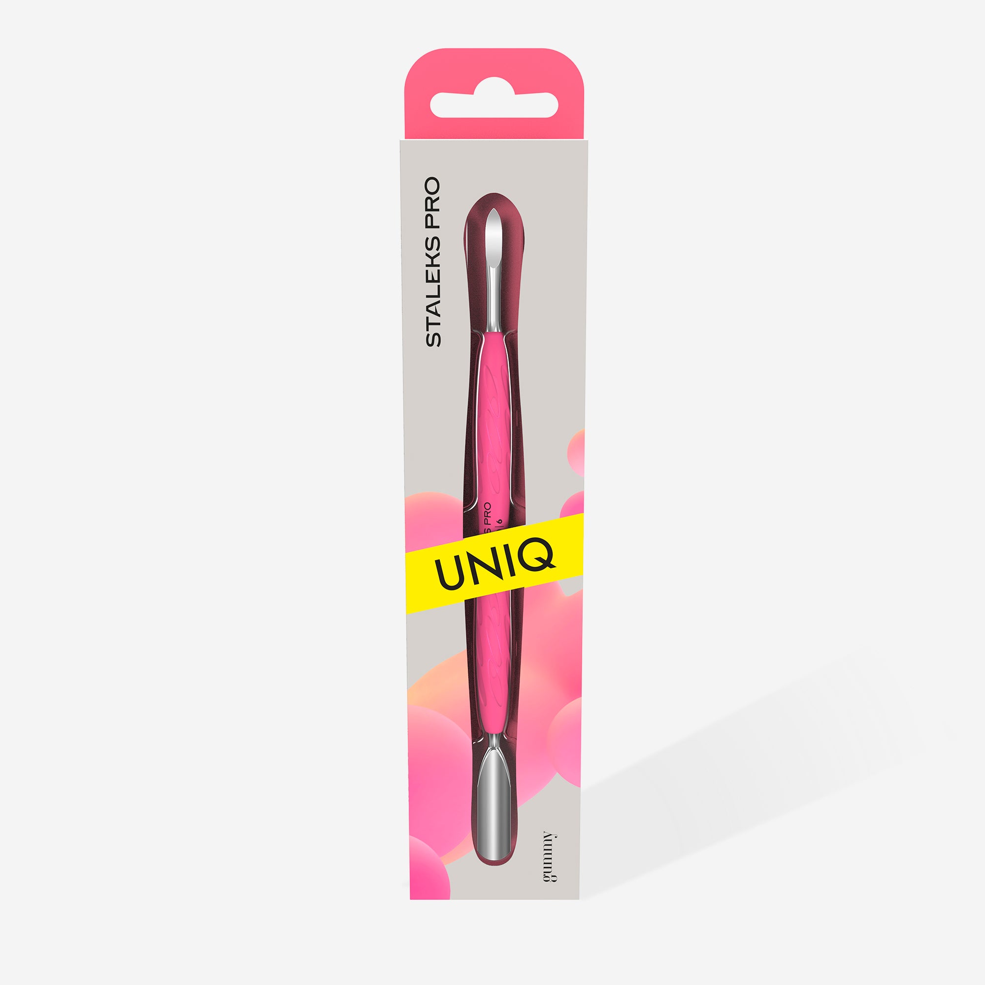 Manicure pusher Gummy with silicone handle UNIQ 10 TYPE 6 (rounded wide pusher and nail cleaner)