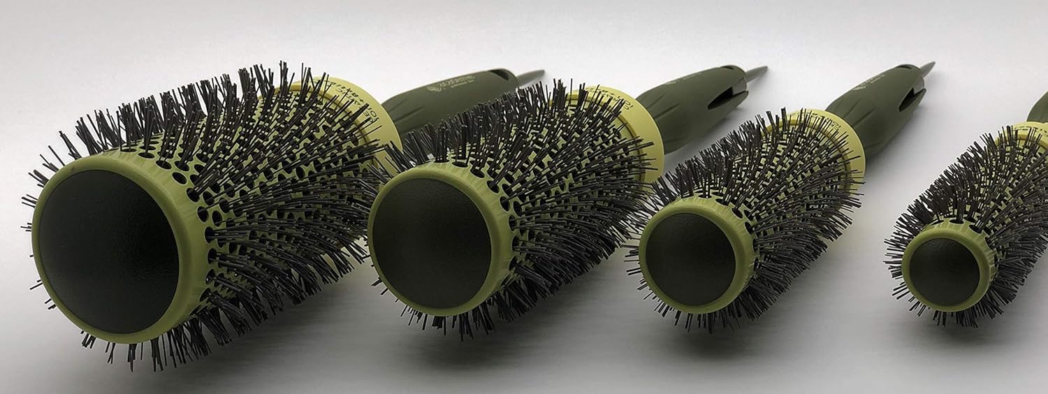 Thermal Round Hair Brush with Retractable Sectioning Pick (Large 43mm, Dark Green)