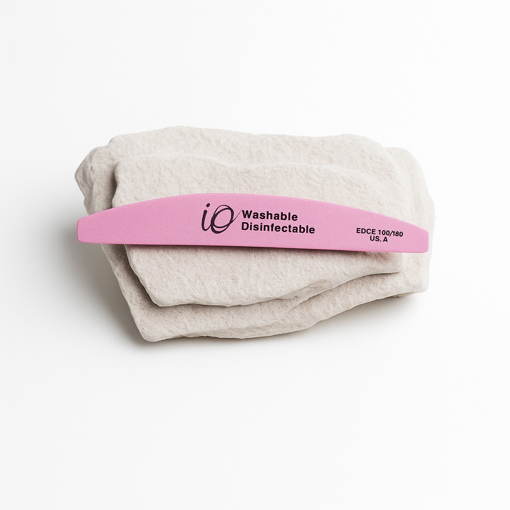 iO Professional Nail File 100/180 Grit – Washable & Disinfectable Half-Moon Emery Board, Pink