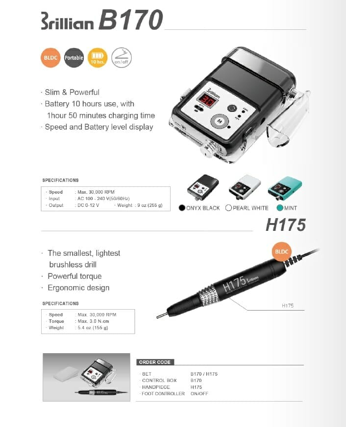 Saeshin Brillian B170 White + H175 Brushless 30k RPM PORTABLE SET