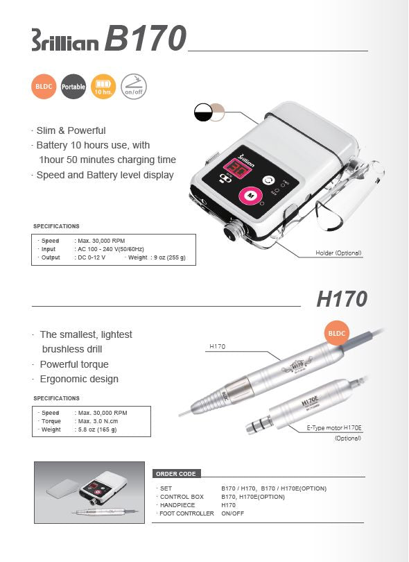 Saeshin Brillian B170 White + H170 Brushless 30k RPM PORTABLE SET