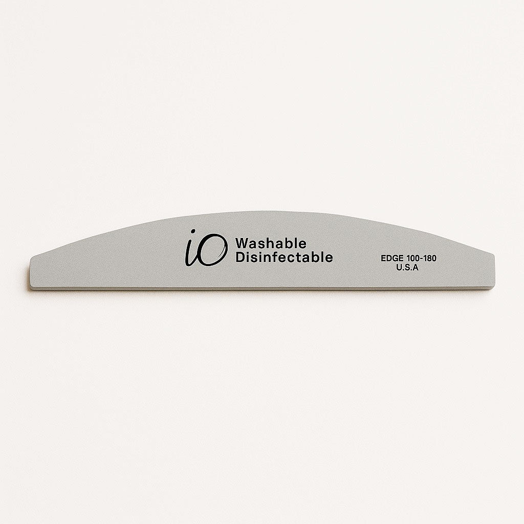 iO Professional Nail File 100/180 Grit – Washable & Disinfectable Half-Moon Emery Board