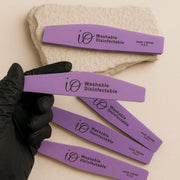 iO Professional Nail File 100/180 Grit – Washable & Disinfectable Curved Emery Board, Purple