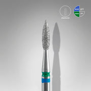 Staleks Diamond nail drill bit DUO "pointed flame" blue-green, 2.1 mm