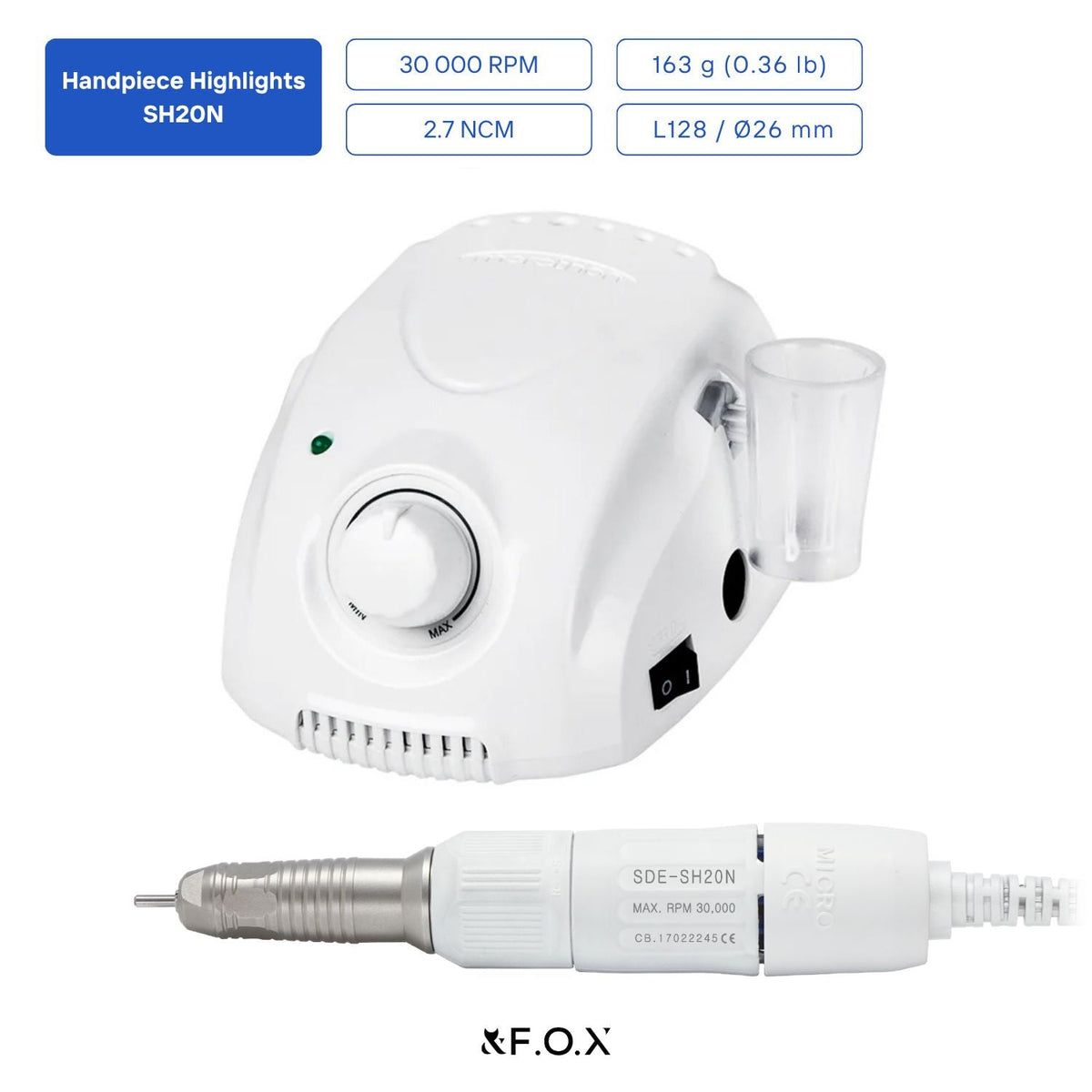 Saeyang Marathon Champion 3 White + SH20N 30k RPM — Original E-File Nail Drill Machine