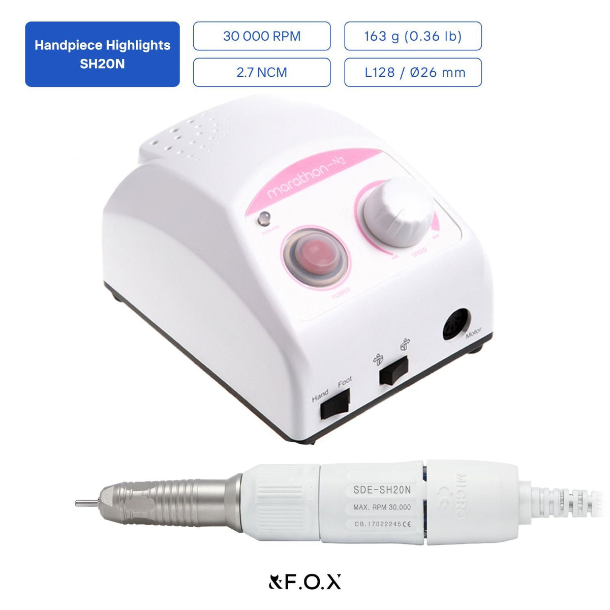 Saeyang Marathon N2 + SH20N 30k RPM - Original E-File Nail Drill Machine