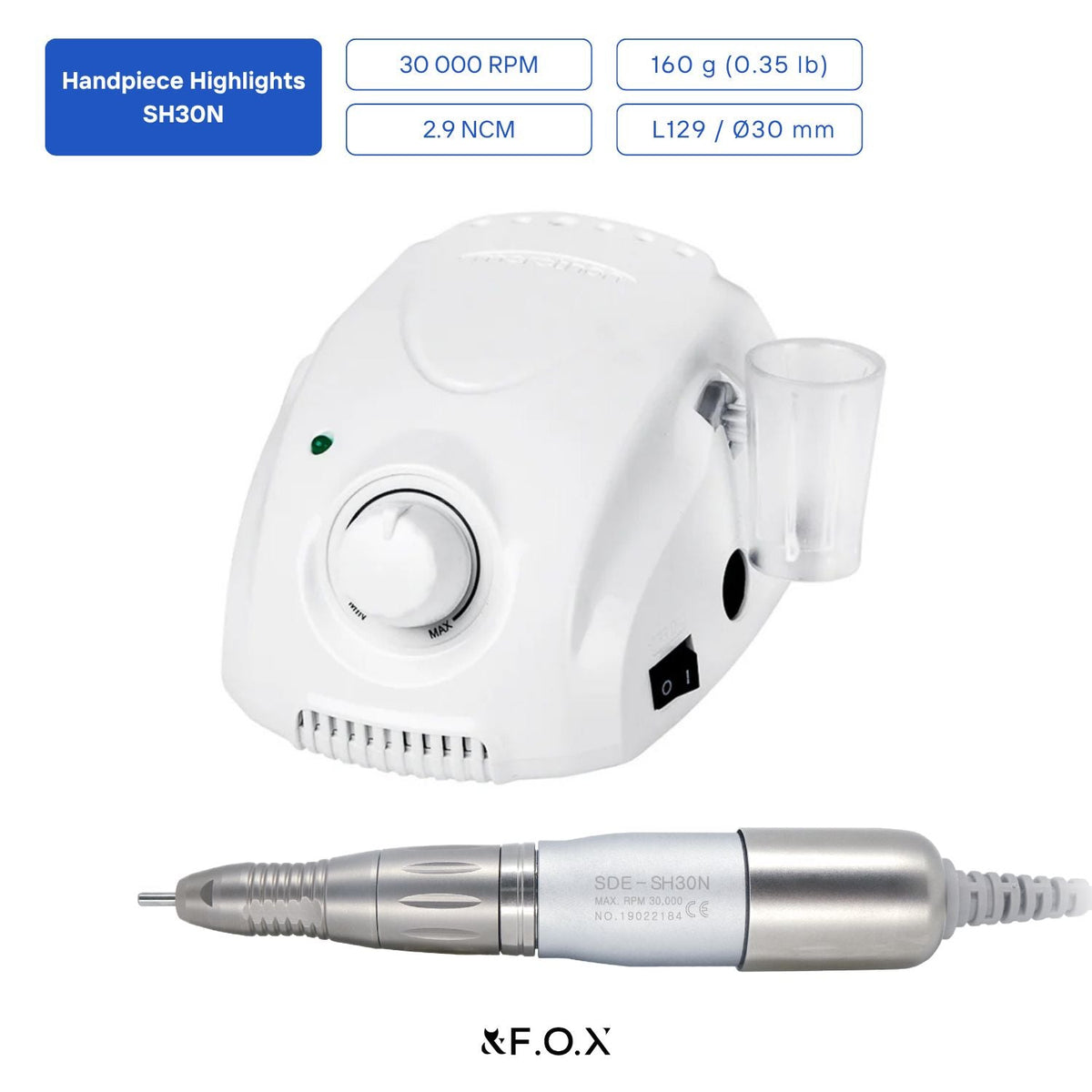 Saeyang Marathon Champion 3 White + SH30N 30k RPM — Original E-File Nail Drill Machine