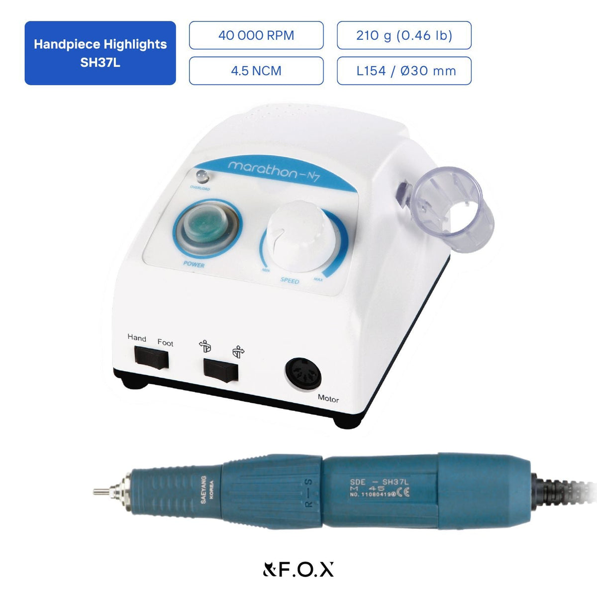 Saeyang Marathon-N7 + SH37L (M45) 40k RPM — Original E-File Nail Drill Machine