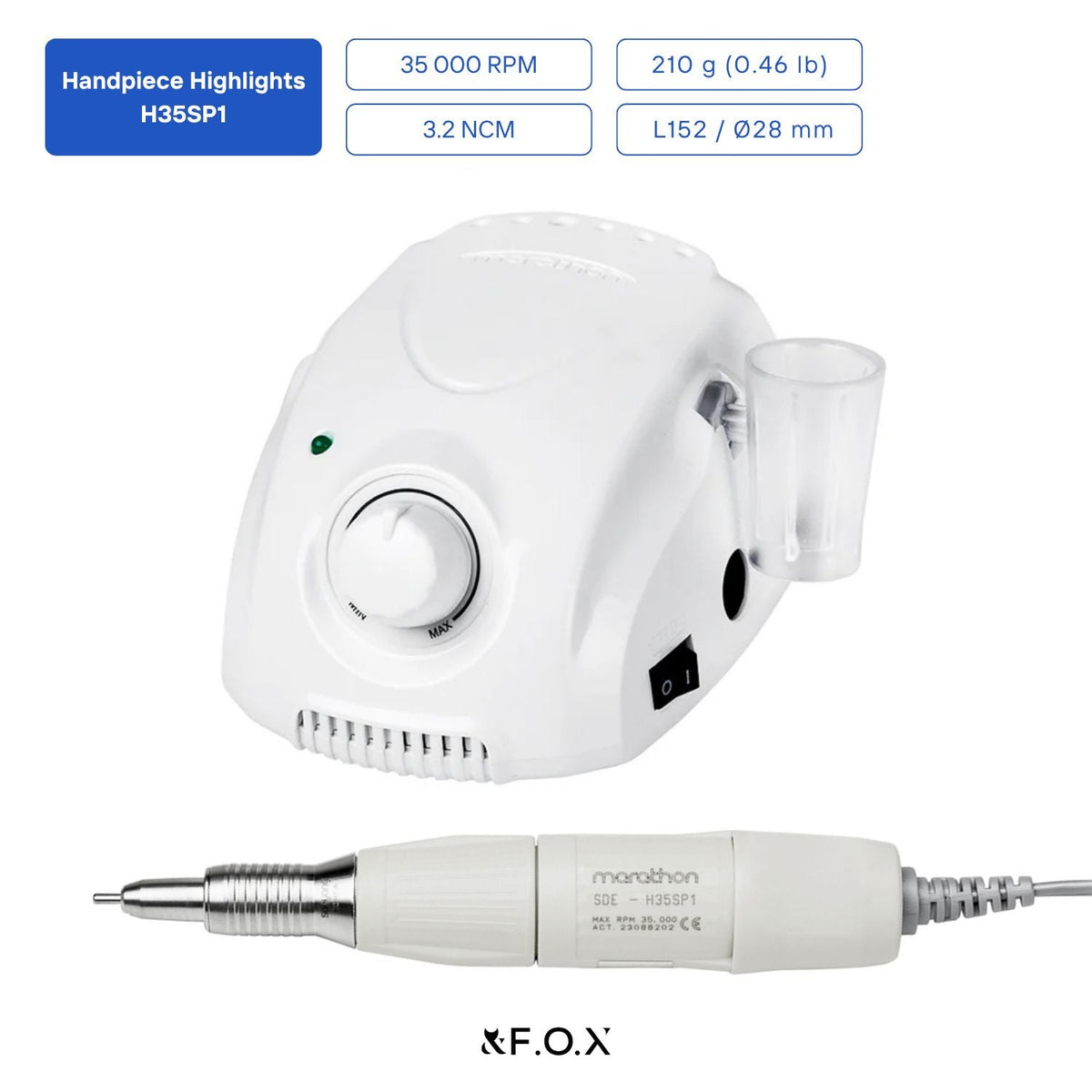 Saeyang Marathon Champion 3 White + H35SP1 35k RPM — Original E-File Nail Drill Machine