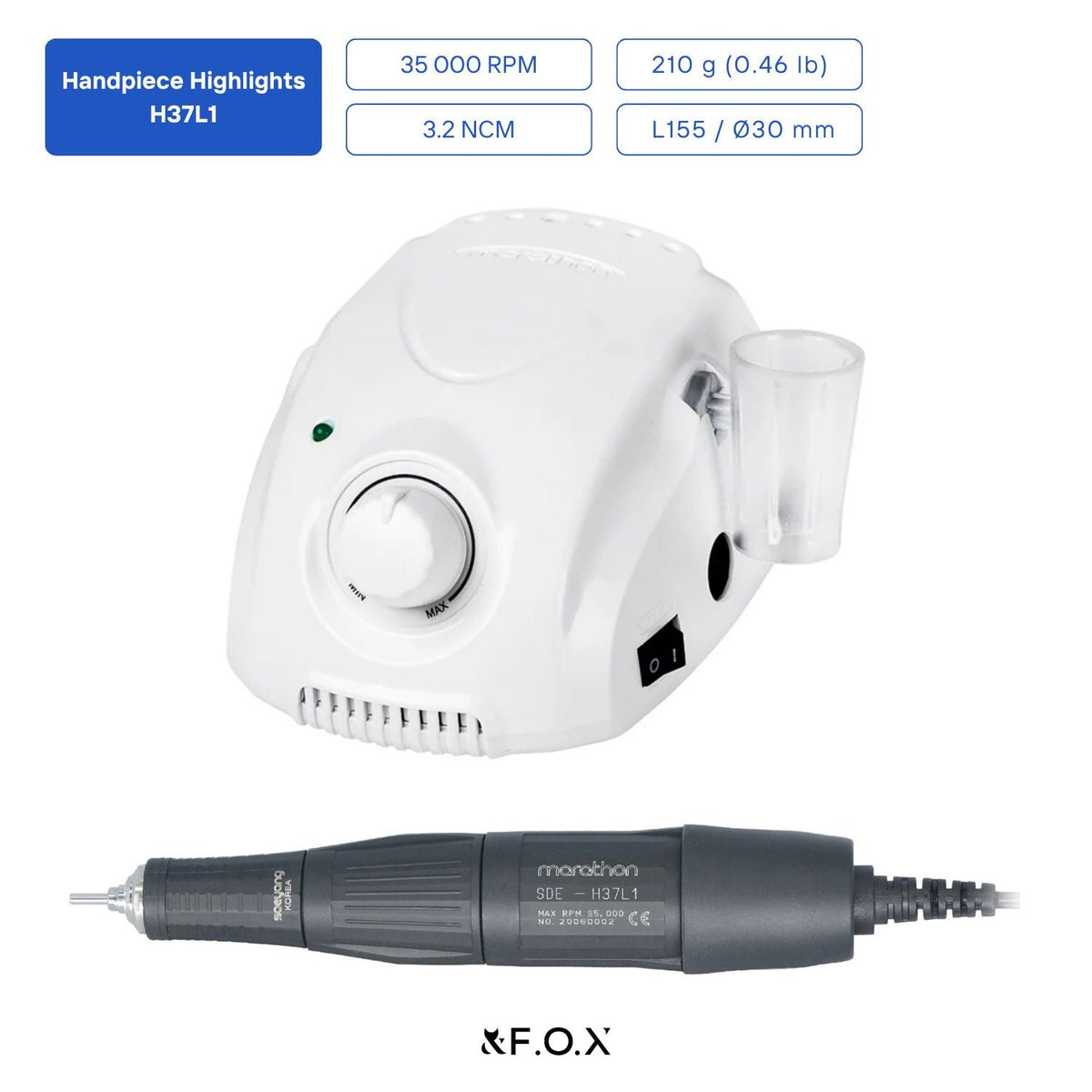 Saeyang Marathon Champion 3 White + H37L1 35k RPM — Original E-File Nail Drill Machine