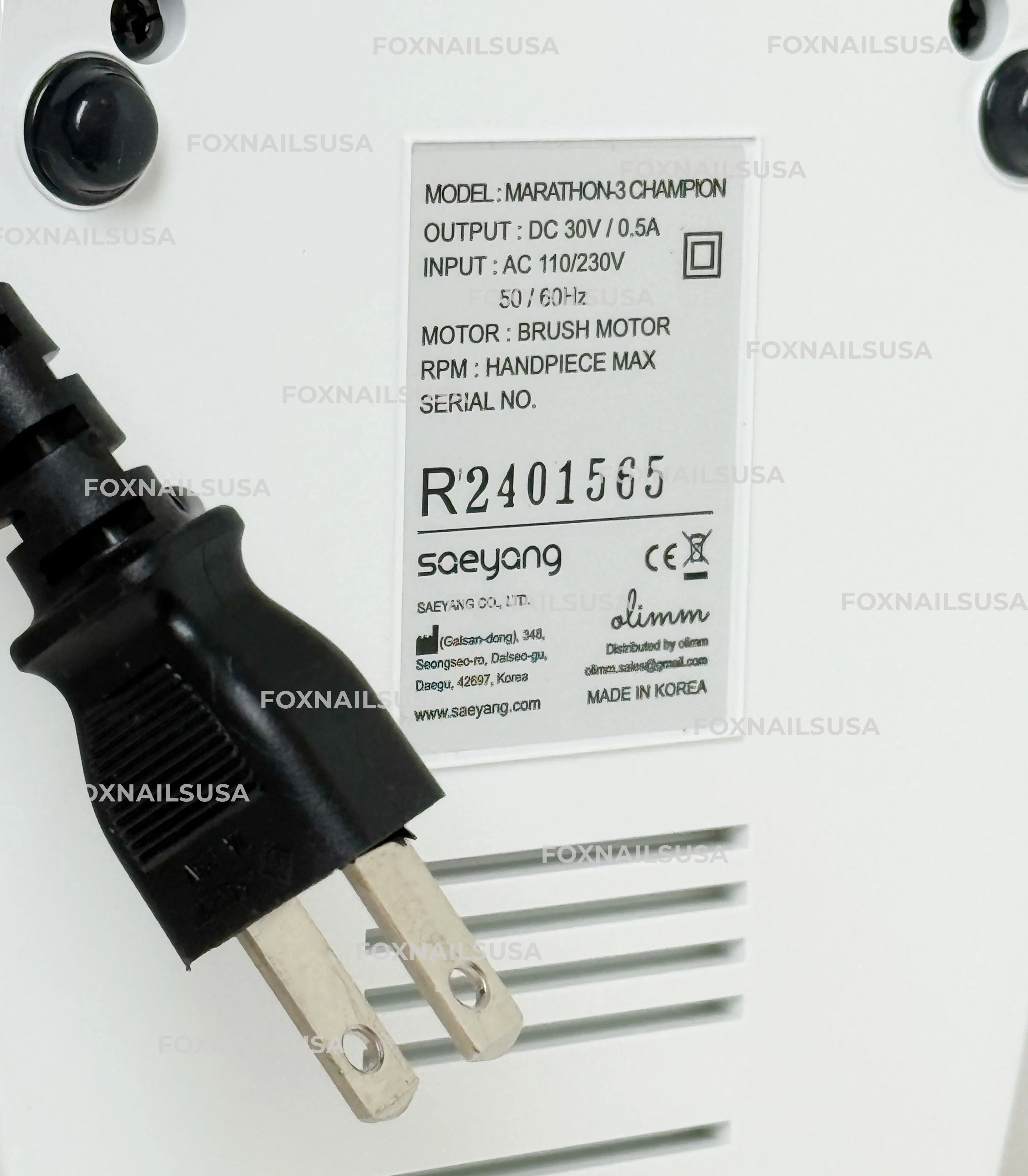 Saeyang Marathon Champion 3 White + H37L1 35k RPM — Original E-File Nail Drill Machine