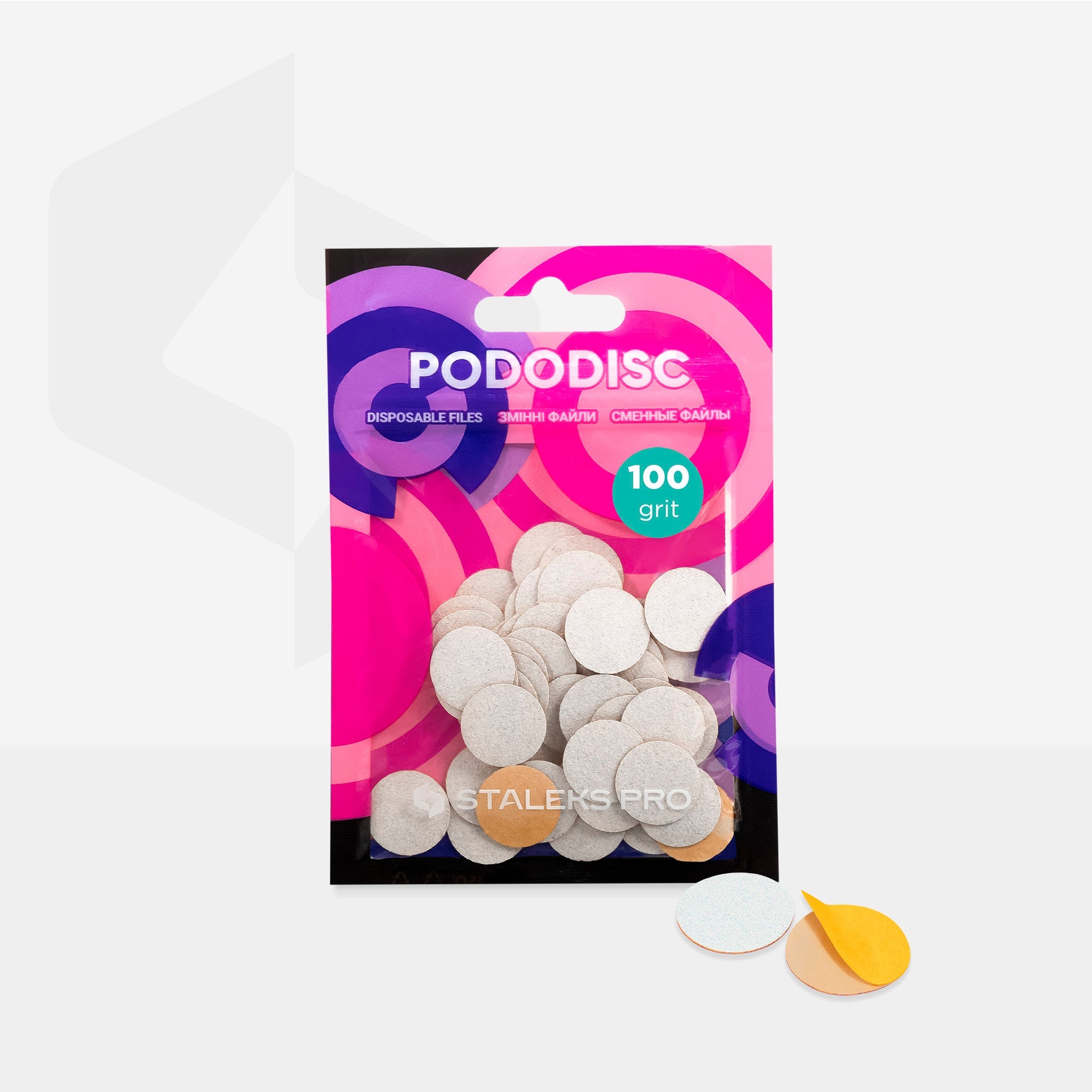 Staleks Disposable THIN white files for pedicure disc PODODISC S 100 grit (50 pcs)